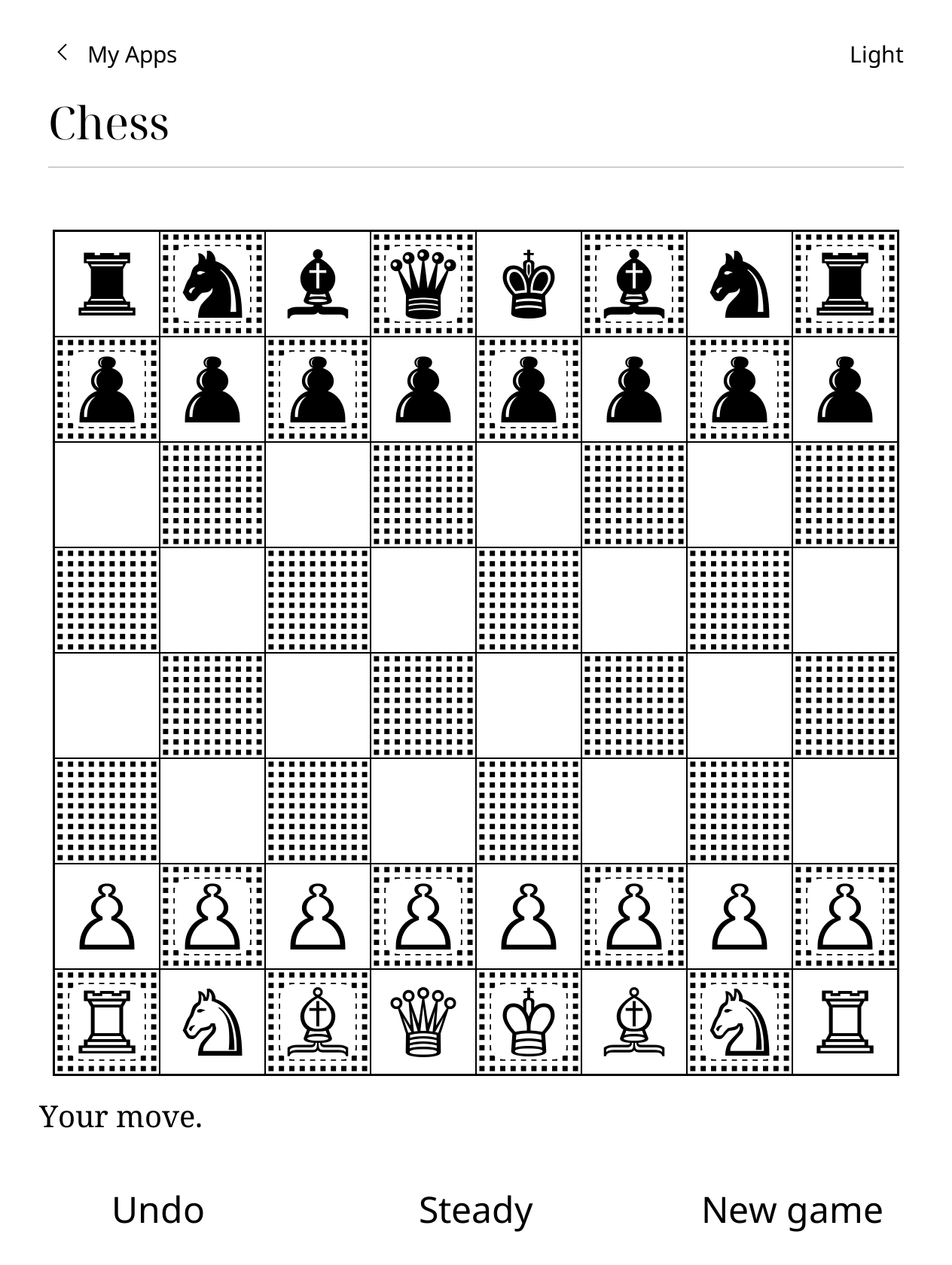 Kobo Chess at the starting position.