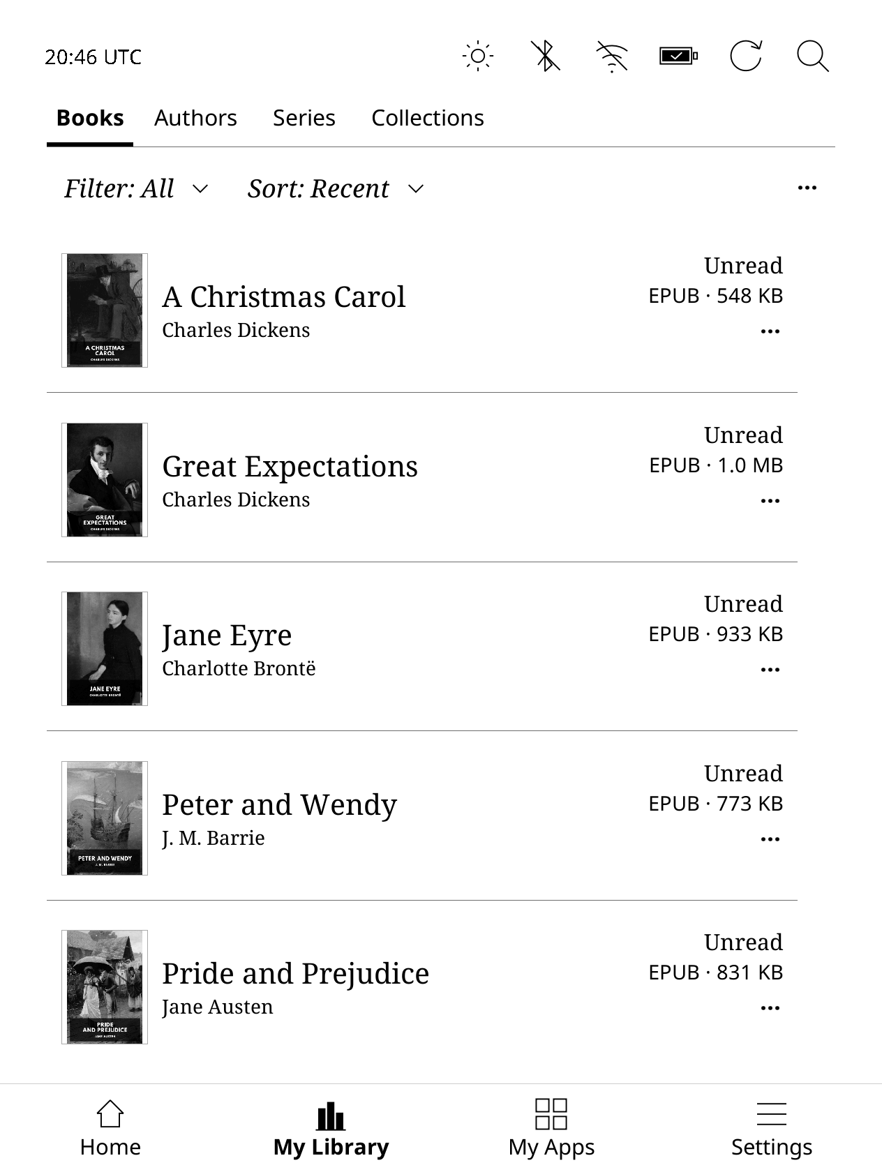 Five Standard Ebooks titles in Kobo My Library.