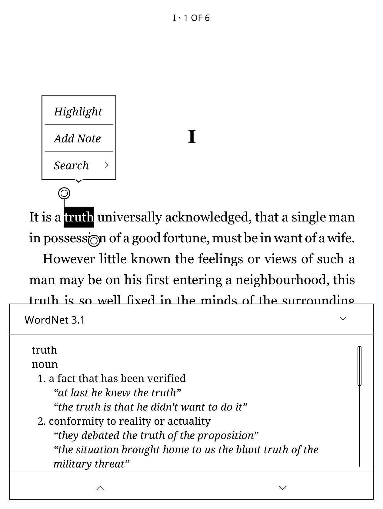 The WordNet definition of truth alongside the book.