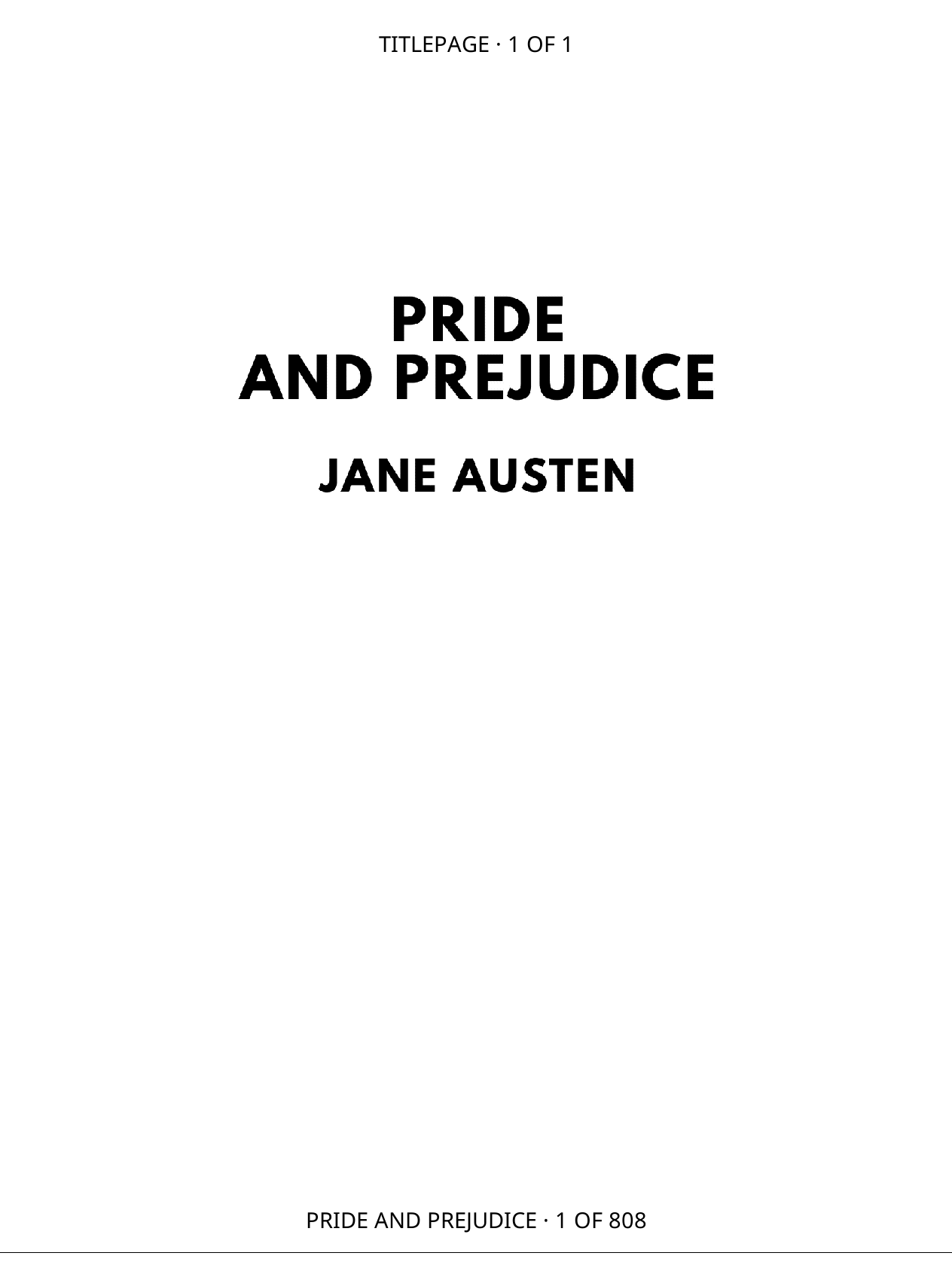 The Pride and Prejudice title page, with Jane Austen’s name.