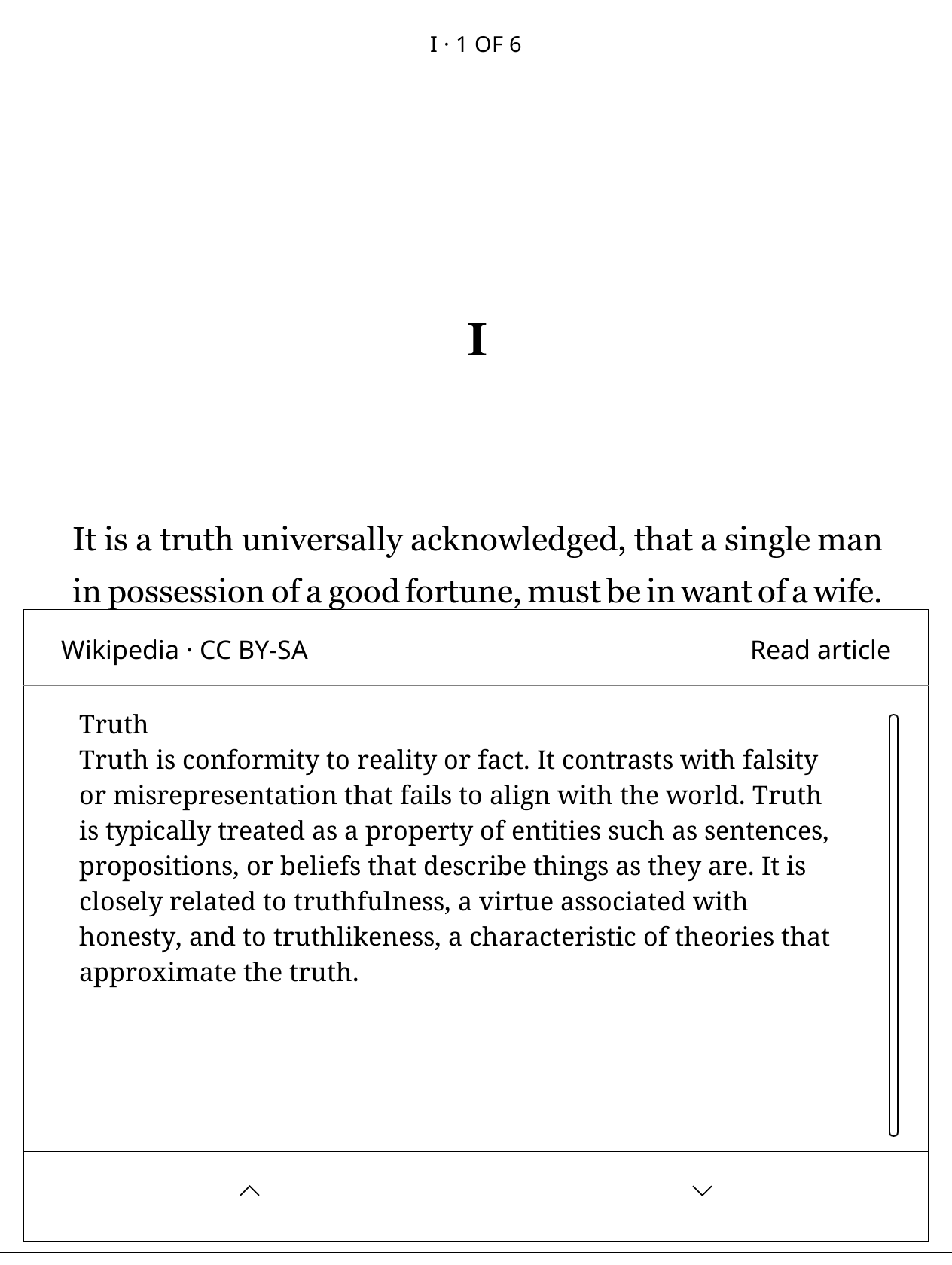 Wikipedia’s Truth summary displayed inside InkHub Reader.