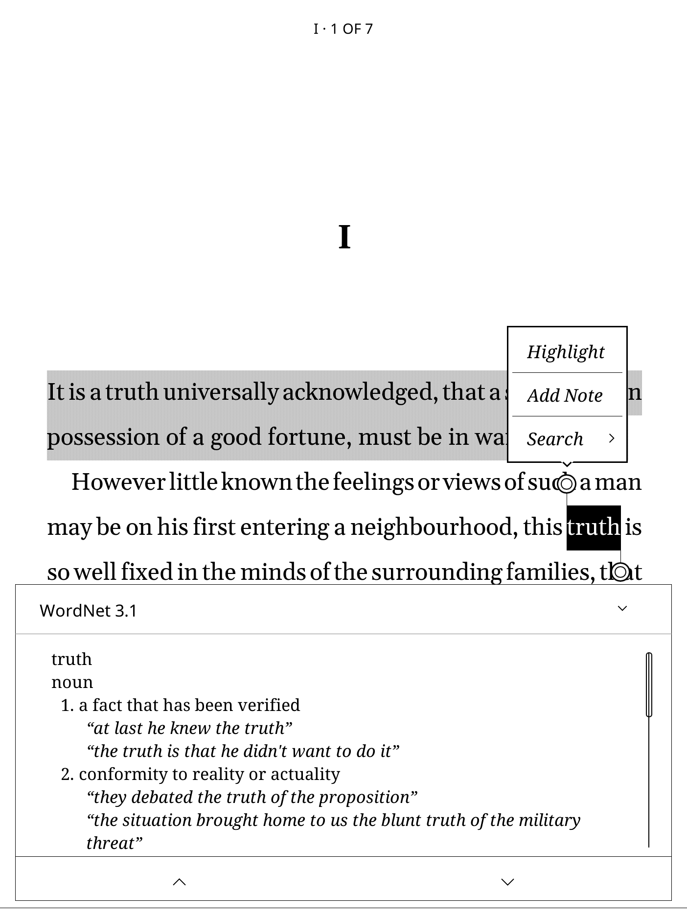 The WordNet definition of truth alongside the book.