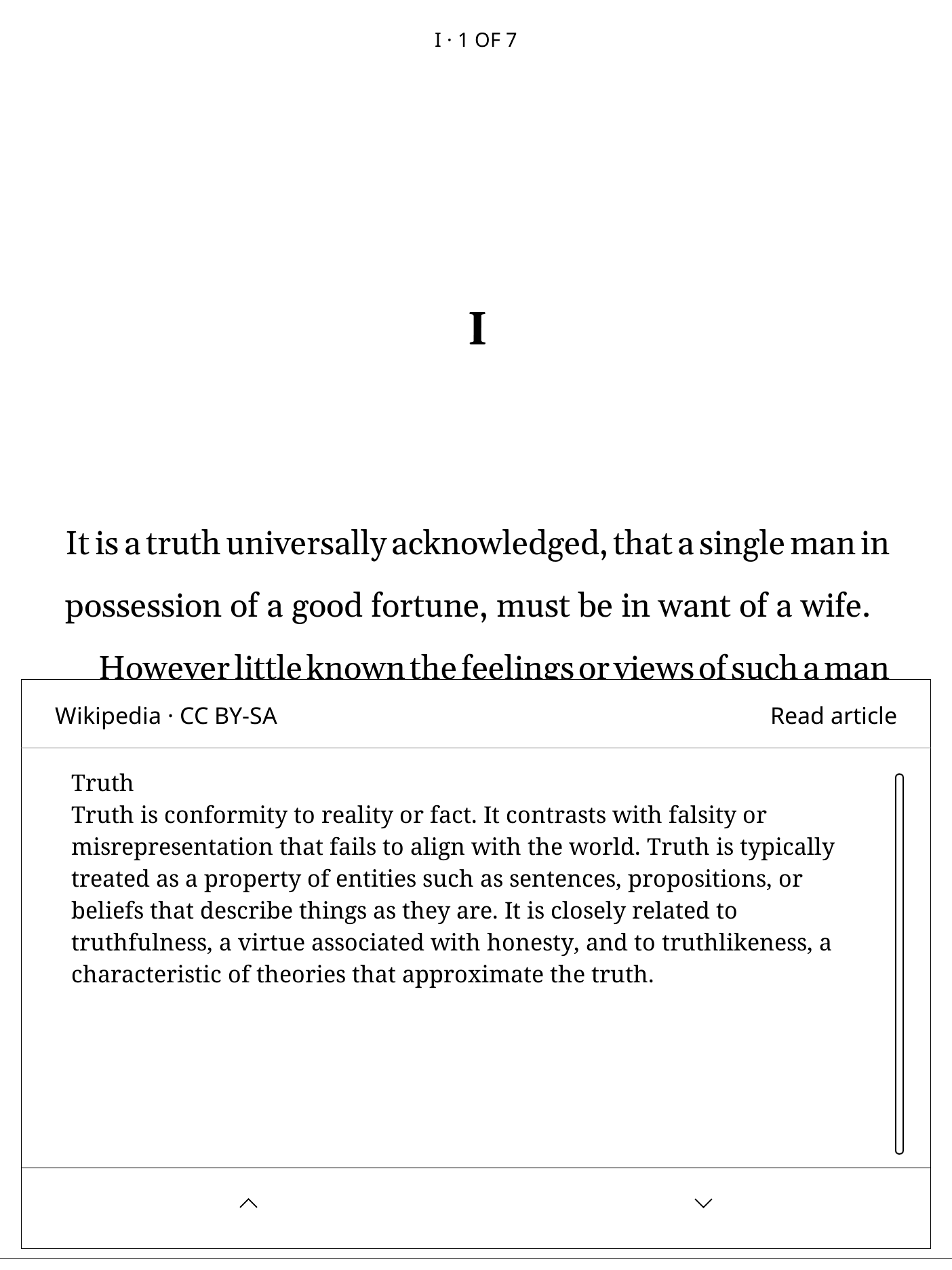 Wikipedia’s Truth summary displayed inside InkHub Reader.